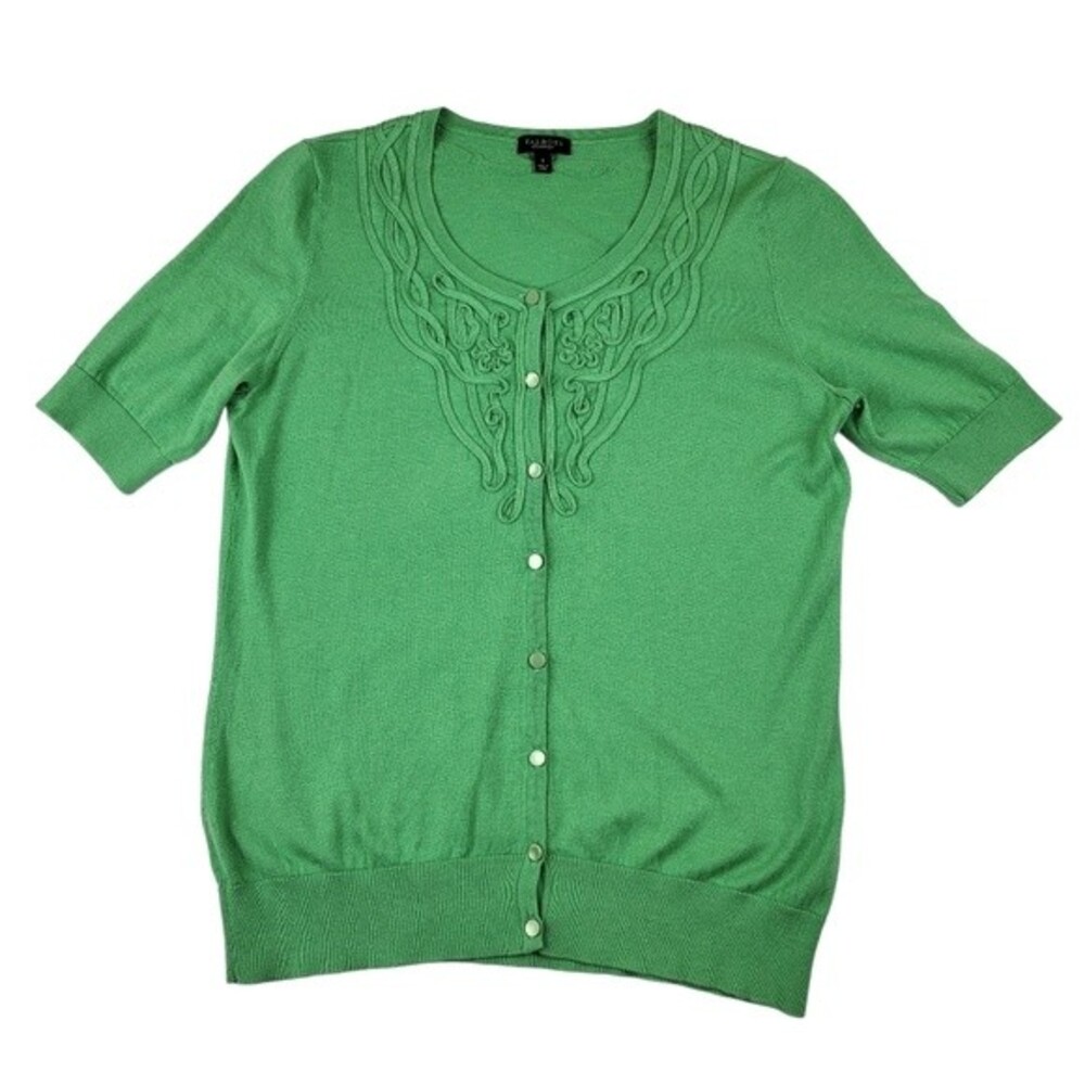NWOT Talbots Silk Blend Cardigan Short Sleeve Sweater Green Small